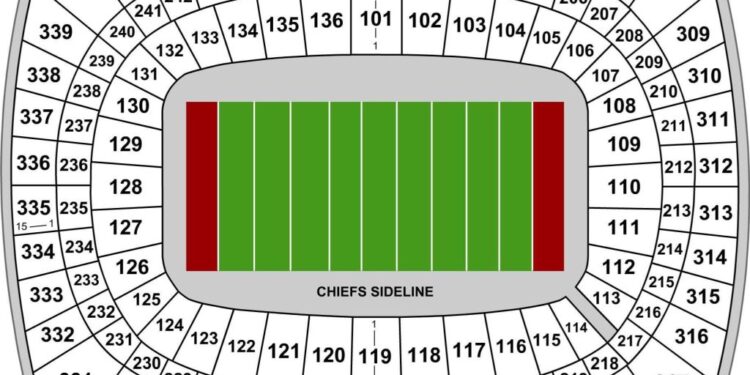 A map of Kansas City's GEHA Field at Arrowhead Stadium.