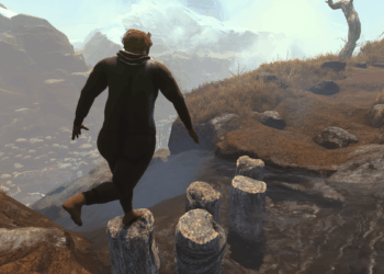 A screenshot from the video game Baby Steps.