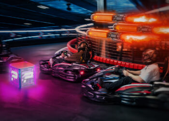 Battling for the lead at an IRL version of Mario Kart