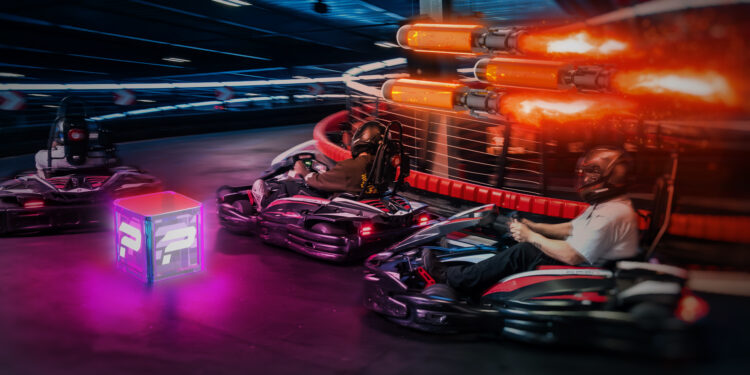 Battling for the lead at an IRL version of Mario Kart