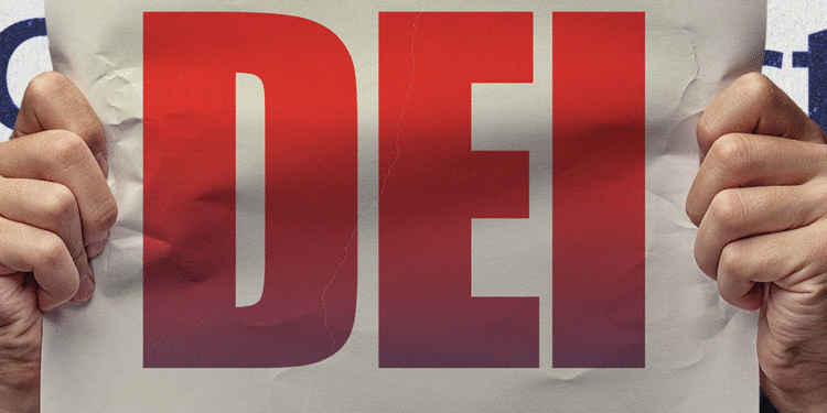 Person holding sign that says DEI.