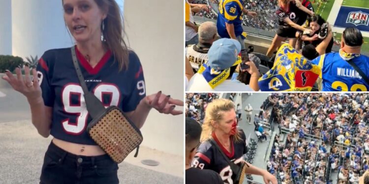 Bloodied female fan speaks out after shocking Rams-Texans brawl