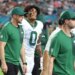 Braelon Allen walks off the field with trainers during the Jets-Dolphins game on Sept. 29, 2025.