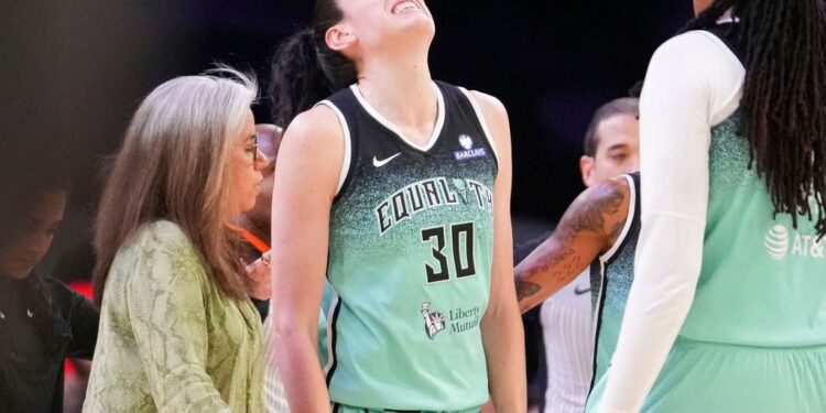 Breanna Stewart was injured in the Liberty's Game 1 win over the Mercury on Sept. 14, 2025.