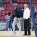 General manager Brian Cashman and manager Aaron Boone look on during warmups before the Yankees' 4-1 win over the Red Sox on Sept. 13, 2025.