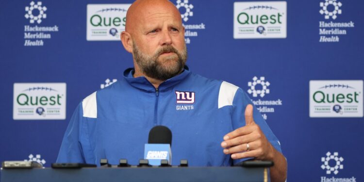 Brian Daboll speaks to the media before Giants practice on Sept. 12, 2025.