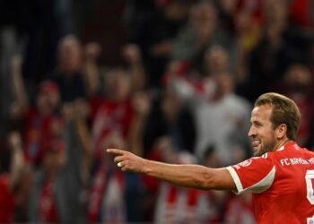 Harry Kane of Bayern Munich celebrating a goal.