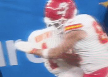 Travis Kelce crashed into Xavier Worthy in the first quarter on Friday night.