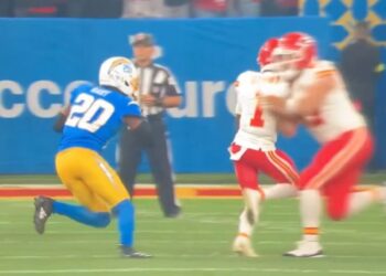 Chiefs receiver Xavier Worthy (1) was injured on a collision with teammate Travis Kelce (87) on Sept. 5, 2025.