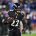 Baltimore Ravens running back Derrick Henry works out prior to a game.