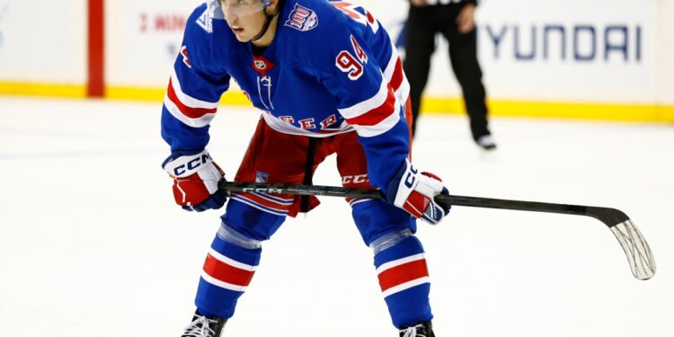 New York Rangers right wing Gabe Perreault (94) during a NHL preseason hockey game.