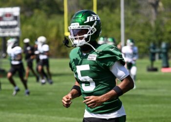 New York Jets wide receiver Garrett Wilson at practice.