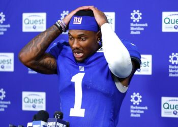 New York Giants wide receiver Malik Nabers at a press conference.