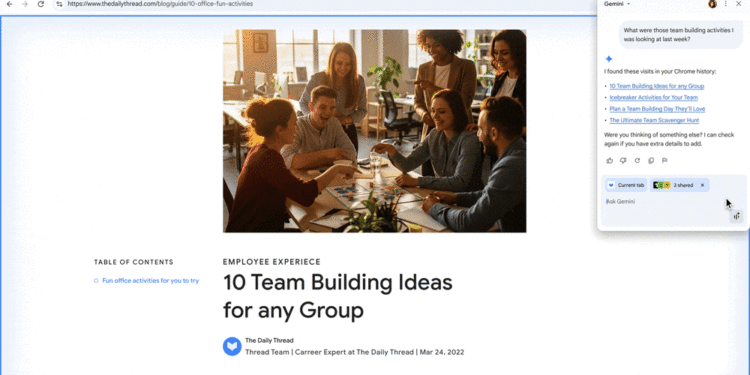 An animation showing how Gemini can work across your open tabs.