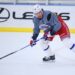 Artemi Panarin looks  to pass during Rangers practice on Sep.t 18, 2025.