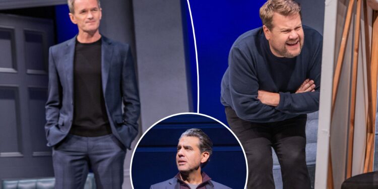 James Corden and Neil Patrick Harris drone on about paintings in retro Broadway comedy