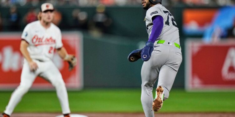 Jose Caballero gets picked off during the Yankees-Orioles game on Sept. 18, 2025.
