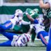 Justin Fields is tackled during the Jets-Bills game on Sept. 14, 2025.