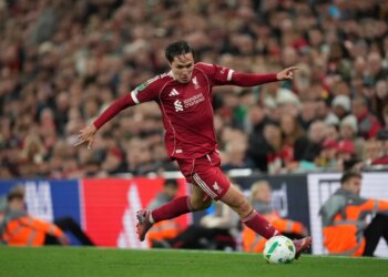 Liverpool's Federico Chiesa controls the ball during a soccer match.