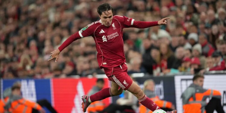 Liverpool's Federico Chiesa controls the ball during a soccer match.