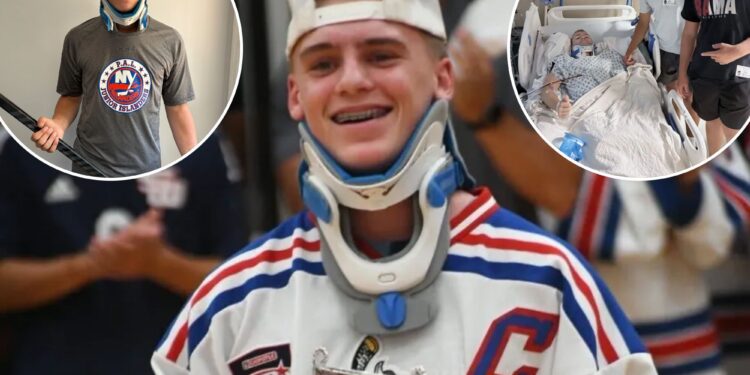 Long Island high school hockey player now walking after near-death experience