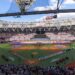 New York Mets and Philadelphia Phillies lineup on the field during the pre-game ceremonies.