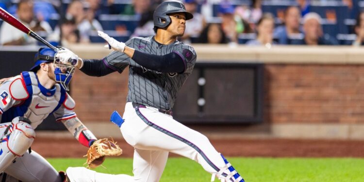 Juan Soto hits a home run during the Mets-Rangers game on Sept. 13, 2025