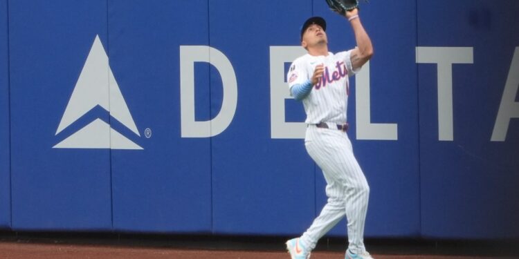 Tyrone Taylor, catching a ball during a game earlier in the season, began his rehab assignment with the Syracuse Mets on Sept. 20, 2025. and went 1-for-4.