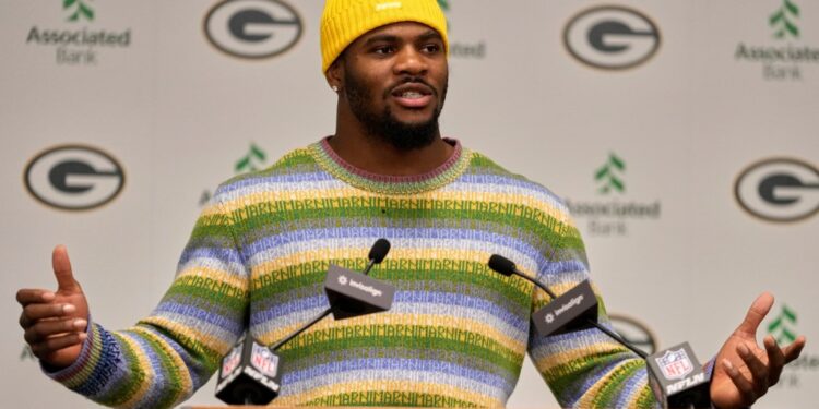 Micah Parsons at a press conference.