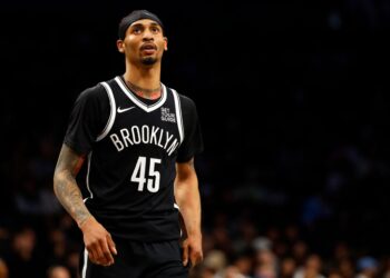 Keon Johnson #45 of the Brooklyn Nets.