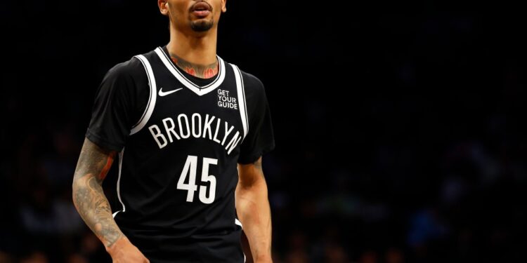 Keon Johnson #45 of the Brooklyn Nets.