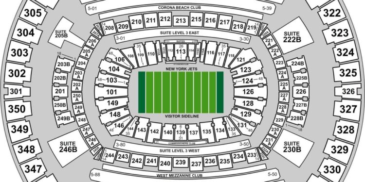 A map of East Rutherford's MetLife Stadium.