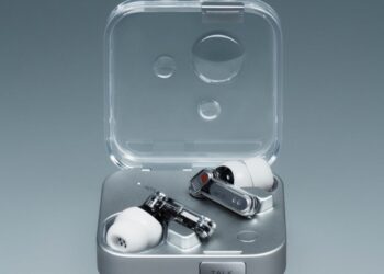 Nothing’s Ear 3 earbuds have a microphone and ‘talk’ button on their charging case