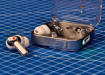 Nothing Ear 3 in the case on a blue mat