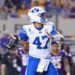 Brigham Young Cougars quarterback Bear Bachmeier (47) throws the ball against the East Carolina Pirates.