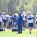 New England Patriots defensive coordinator Terrell Williams watches over practice during training camp.