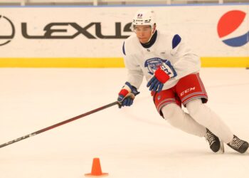 New York Rangers rookie Jackson Dorrington at training camp.