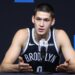Nets' lottery pick Egor Dëmin talks with the media on Sept. 23, 2025, the day before the Nets' training camp begins.