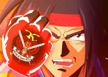 Screenshot from Super Robot Wars Y featuring Domon Kasshu holding up a fist that has the crest of the King of Hearts
