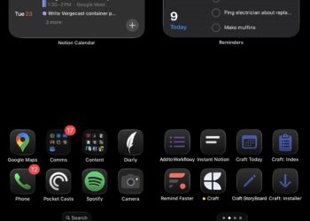 An iPhone homescreen with a black background,