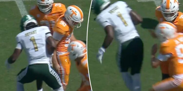UAB's Sirad Bryant stomps on Tennessee kicker's foot