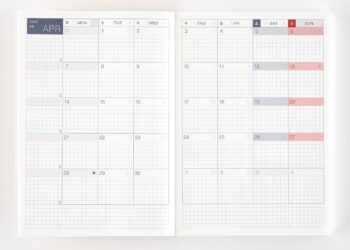 Open daybook showing days of the week