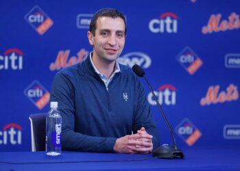 David Stearns speaks to the media on Sept. 29, 2025.