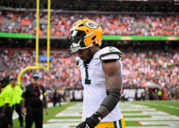 Green Bay Packers' Micah Parsons walks off the field after an NFL football game against the Cleveland Browns Sunday, Sept. 21, 2025, in Cleveland.