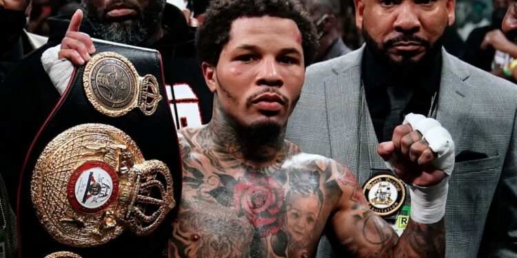 Gervonta Davis poses after championship boxing bout in New York.