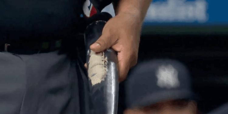 Taylor Trammel's bat was taken by the umpires.