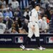 New York Yankees right fielder Aaron Judge looks at the celebrating Toronto Blue Jays after their win of Game four of the ALDS.
