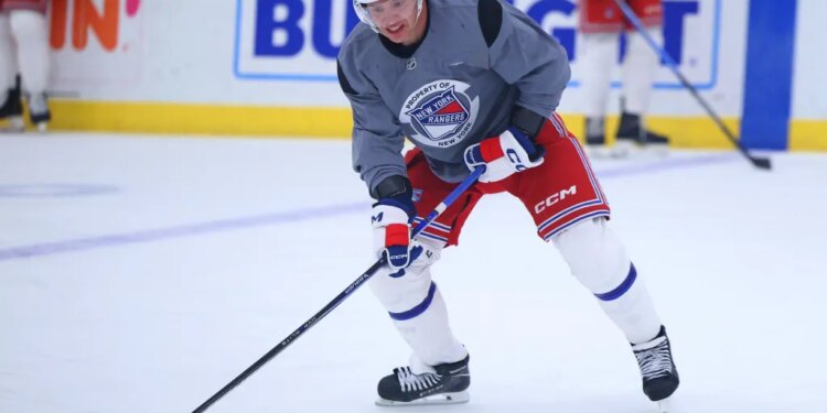 New York Rangers player Artemi Panarin #10 during training camp.