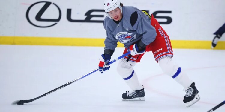 New York Rangers player Artemi Panarin #10 during training camp.