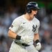 New York Yankees first base Ben Rice reacts after hitting a two-run home run against the Boston Red Sox during the first inning of Game 2 of an American League wild-card baseball playoff series, Wednesday, Oct. 1, 2025, in New York.